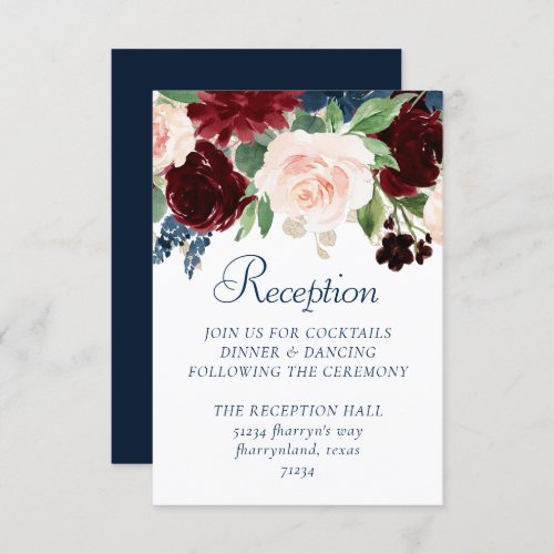 Boho Blooms  Rustic Navy and Burgundy Garland Enclosure Card