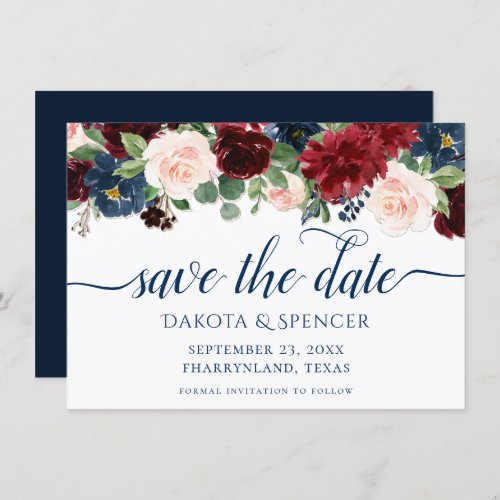 Boho Blooms  Rustic Navy and Burgundy Garland Save The Date