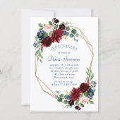 Boho Blooms | Rustic Navy and Burgundy Quinceanera Invitation (Front)