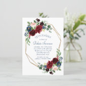 Boho Blooms | Rustic Navy and Burgundy Quinceanera Invitation (Standing Front)
