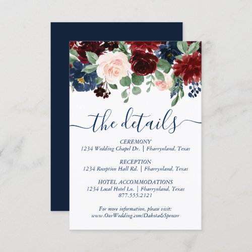 Boho Blooms  Rustic Navy Blue and Burgundy Detail Enclosure Card