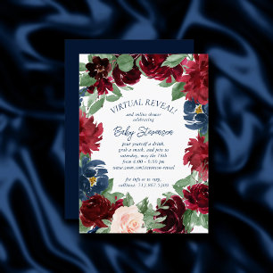 Boho Blooms Rustic Navy Blue and Burgundy Shower Invitation