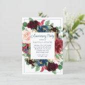 Boho Blooms | Rustic Navy Blue and Burgundy Wreath Invitation (Standing Front)