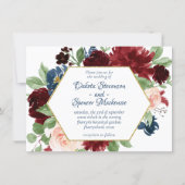 Boho Blooms | Rustic Navy Blue and Burgundy Wreath Invitation (Front)