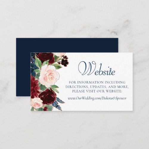 Boho Blooms  Rustic Navy Burgundy Marsala Website Enclosure Card