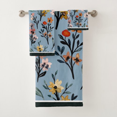 Boho Blooms Soft Blue  Bath Towel Set
