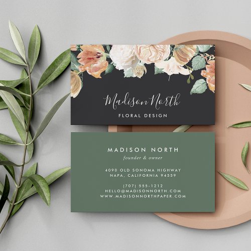 Boho Blooms Watercolor Floral Calligraphy Script Business Card