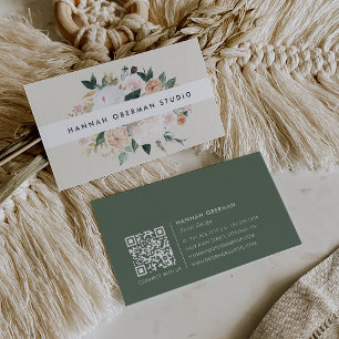 Boho Blooms Watercolor Floral QR Code Business Card