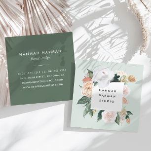Boho Blooms Watercolor Floral Square Business Card