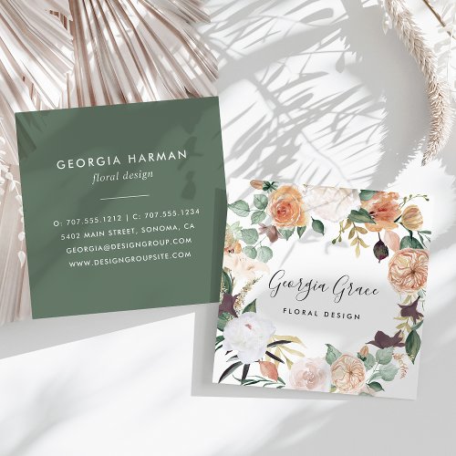Boho Blooms Watercolor Floral Square Business Card