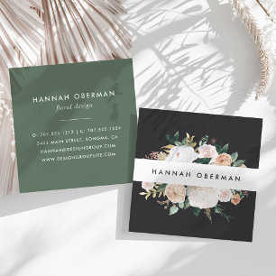 Boho Blooms Watercolor Floral Square Business Card