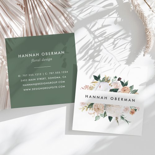 Boho Blooms Watercolor Floral Square Business Card
