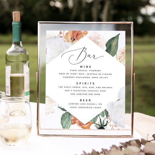 Boho Blooms Wedding Bar Menu Sign