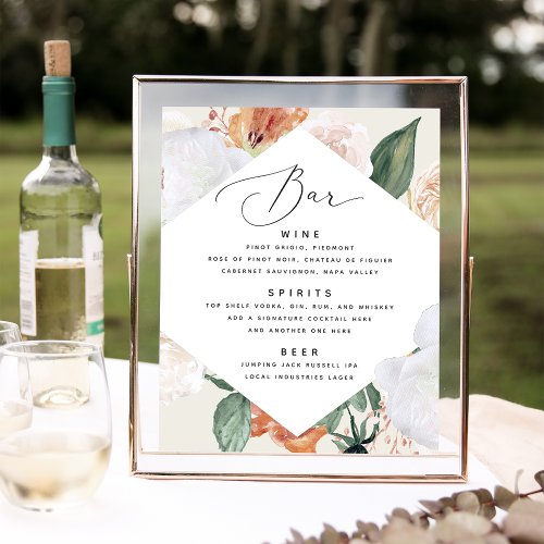 Boho Blooms Wedding Bar Menu Sign