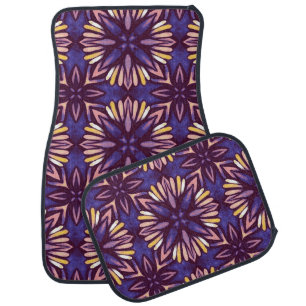 Boho Blossom: Purple Artistic Floral Pattern Car Floor Mat