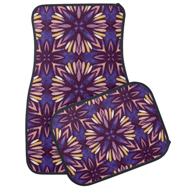 Boho Blossom: Purple Artistic Floral Pattern Car Floor Mat (Set)