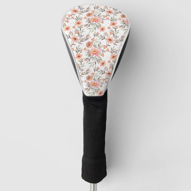 Boho Blossoms: Pink Hand-Drawn Golf Head Cover (Front)