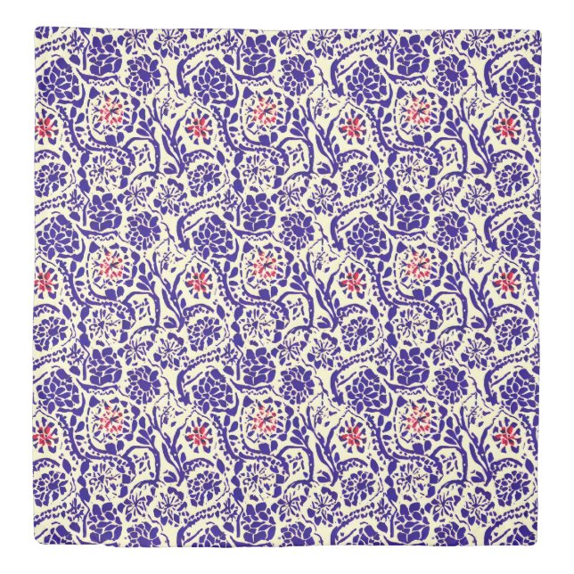 Boho Blue Abstract Floral Duvet Cover (Front)