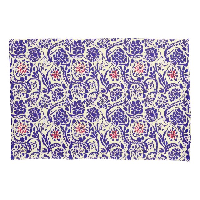 Boho Blue Abstract Floral  Pillow Case (Front)
