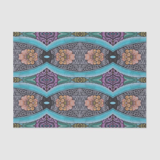 Boho Blue Abstract Graphic Pattern Tissue Paper (Front)
