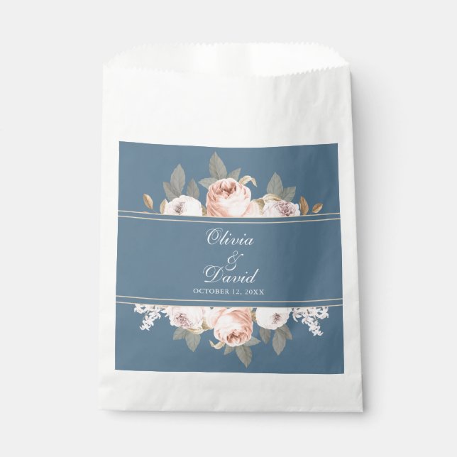 Boho Blue and Blush Peonies Wedding Favor Bag (Front)