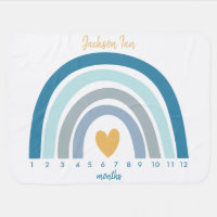 Boho Blue and Gold Boys Rainbow Baby Milestone Baby Blanket