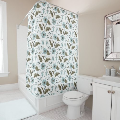 Boho Blue and Green Floral Shower Curtain