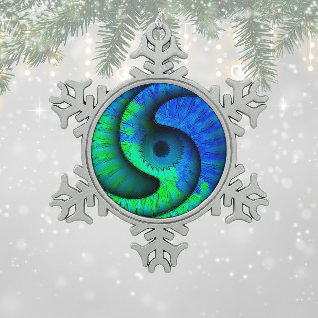 Boho Blue and Green Swirl Snowflake Ornament (Creator Uploaded)