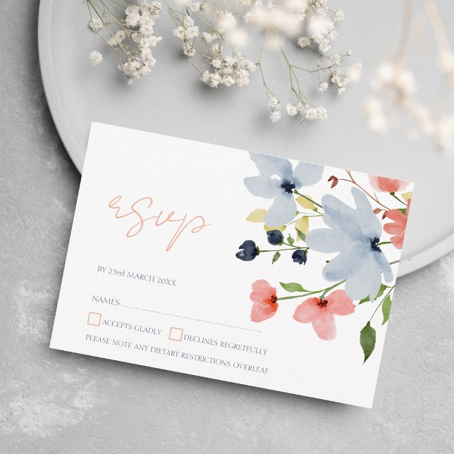 Boho Blue and Pink Floral Wedding RSVP (Creator Uploaded)