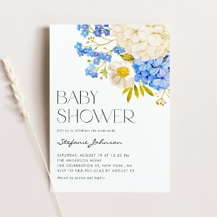 Boho Blue and White Hydrangeas Baby Shower Invitation