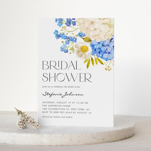 Boho Blue and White Hydrangeas Bridal Shower Invitation