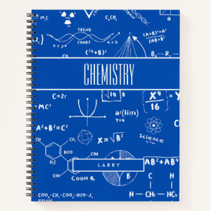 BOHO Blue and White Math and Chemistry Symbols Notebook