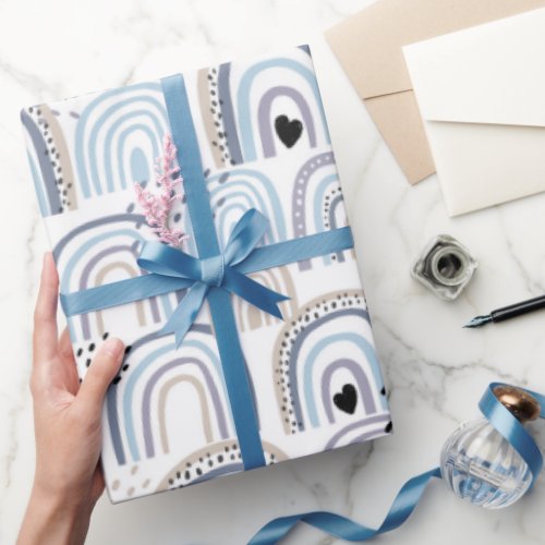 Boho Blue Baby Boy Rainbow Baby Shower Baby Gift Wrapping Paper