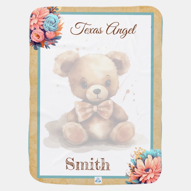 Boho Blue Bear Baby Shower  Blanket (Back)