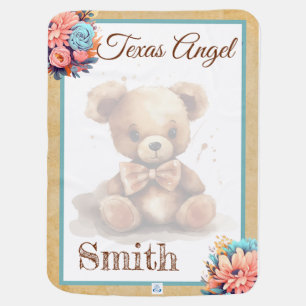 Boho Blue Bear Baby Shower Blanket