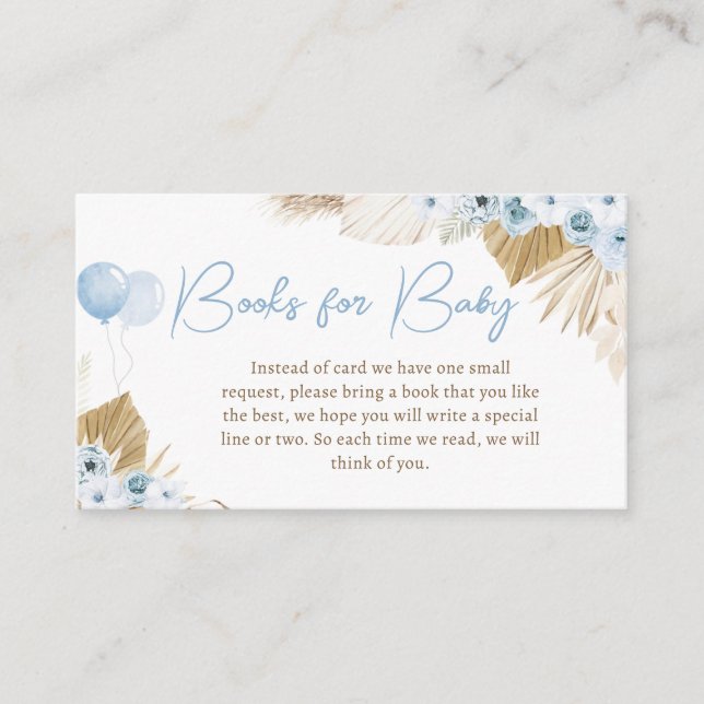 Boho Blue Bear Baby Shower Books for Baby Enclosure Card (Front)
