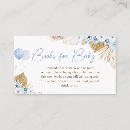 Boho Blue Bear Baby Shower Books for Baby Enclosure Card