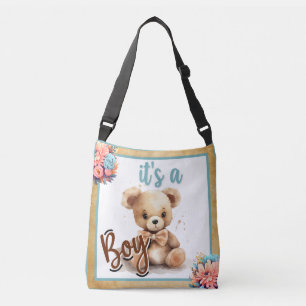 Boho Blue Bear Baby Shower  Crossbody Bag