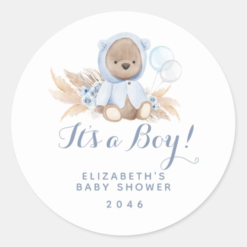 Boho Blue Bear Baby Shower Favor Label