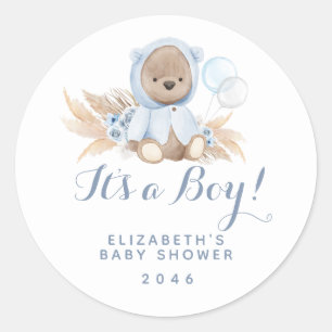 Boho Blue Bear Baby Shower Favor Label