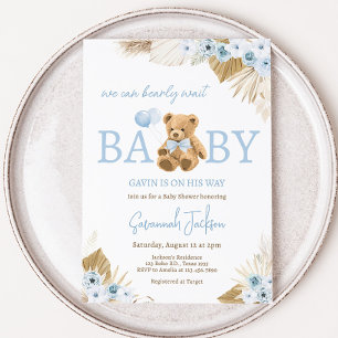 Boho Blue Bear Baby Shower  Invitation