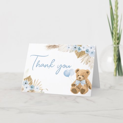 Boho Blue Bear Baby Shower  Thank You Card