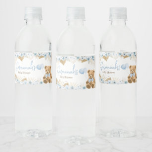 Boho Blue Bear Baby Shower Water Bottle Label