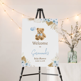 Boho Blue Bear Baby Shower Welcome Sign
