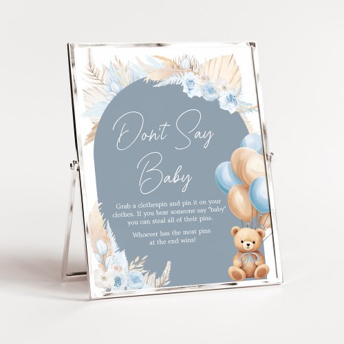 Boho Blue Bear Balloon Baby Shower Dont Say Baby Poster