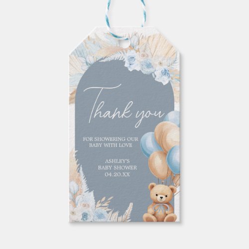 Boho Blue Bear Balloon Baby Shower Favor Tags