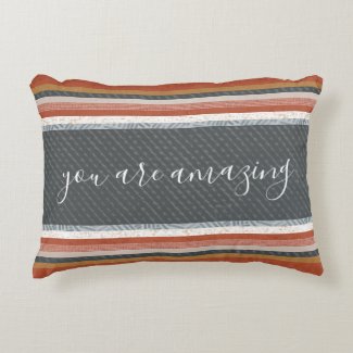 Boho Blue Beige Orange Inspirational Saying Accent Pillow
