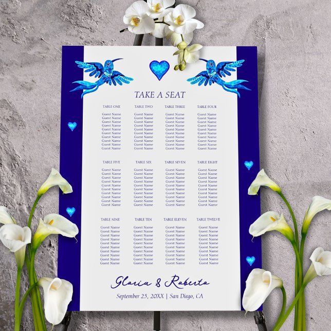 Boho Blue Birds Mexican Wedding Seating Chart Foam Board (Creator Uploaded)