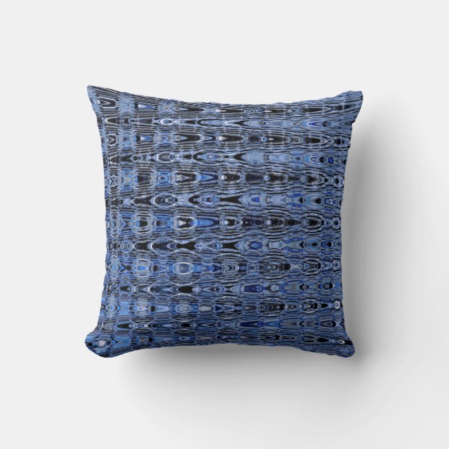 Boho Blue Black Grey Millefiori Zig Zag Mosaic Throw Pillow (Front)