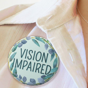 Boho Blue Botanical Leaves Vision Impaired Button